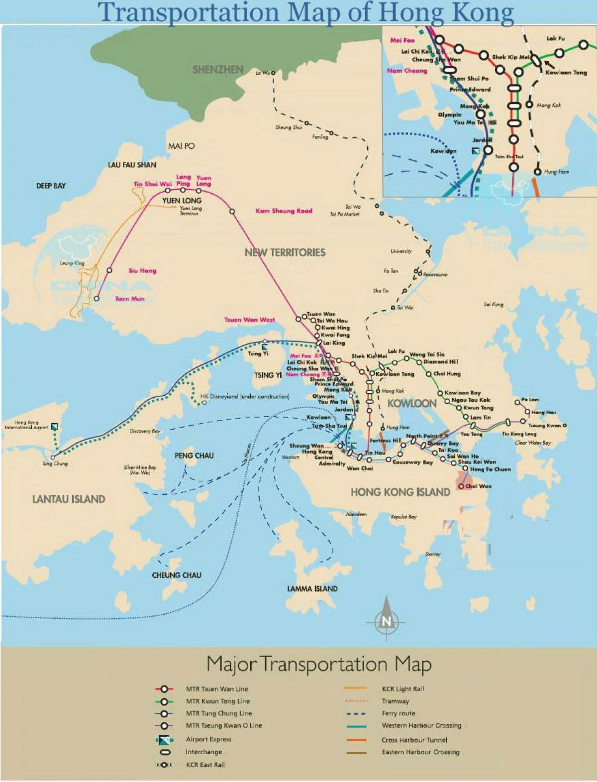 Hong Kong rute feri di peta